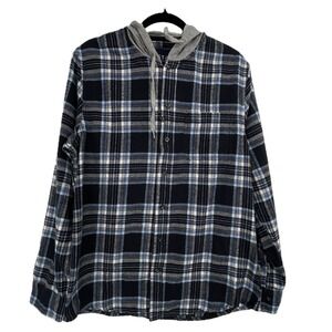 VSTR Mens Long Sleeve Plaid Button Down Gorp Core Hoodie Skater Hoodie Medium